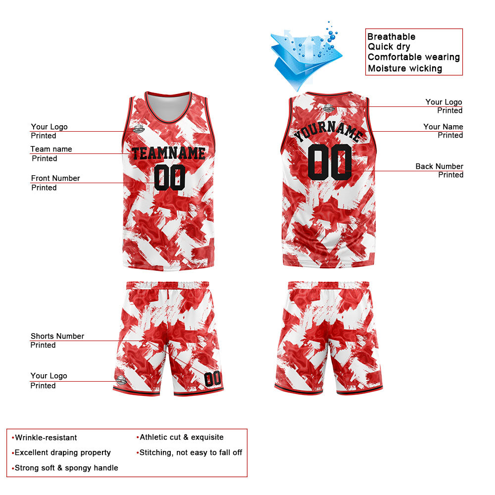 Benutzerdefinierter Basketball Jersey Uniform Anzug gedruckt Ihr Logo Name Nummer Rot&Weiß