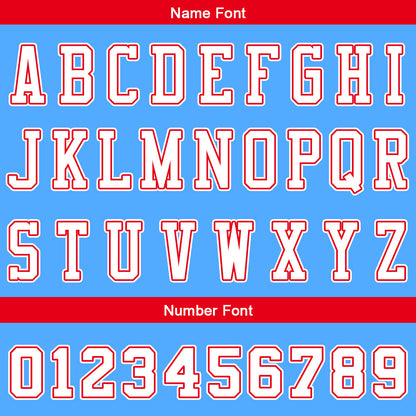 Benutzerdefinierte Hellblau Rot Reversible Basketball Jersey Personalisierte Name Nummernlogo drucken