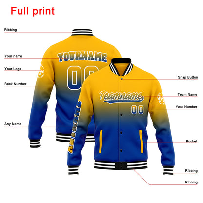 Benutzerdefinierte Verlauf Varsity-Jacke. Letterman-Jacke Gelb Blau