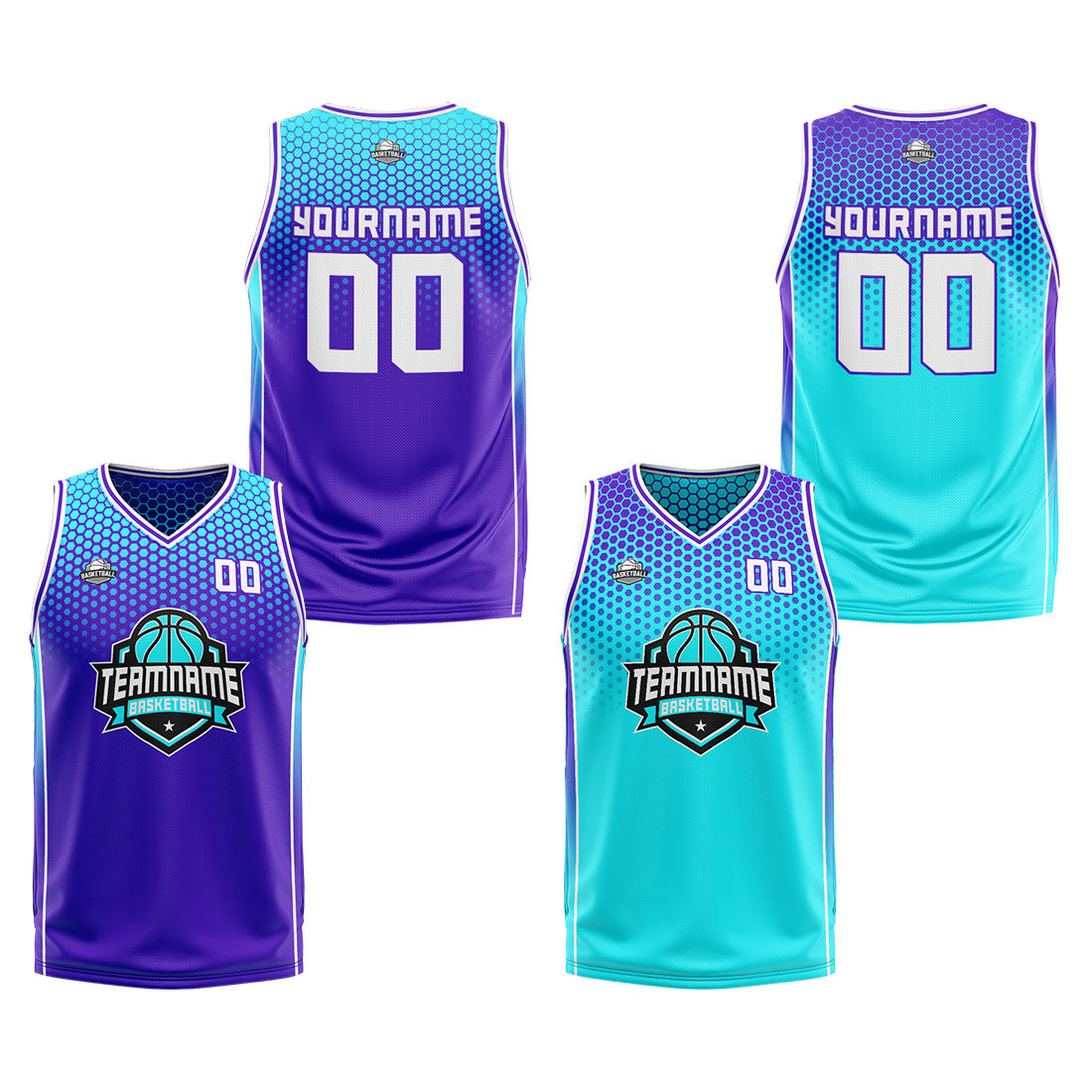 Benutzerdefinierte Reversible Basketball Jersey Personalisierte Print Name Nummer Logo Lila-Hellblau