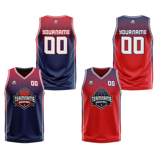 Benutzerdefinierte Marine Rot Reversible Basketball Jersey Personalisierte Print Name Nummer Logo
