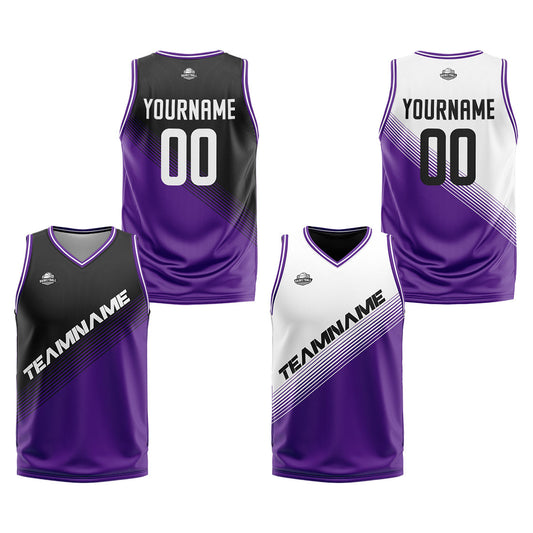 Benutzerdefinierte Reversible Basketball Jersey Personalisierte Print Name Nummer Logo Schwarz&Lila