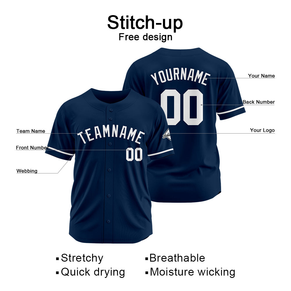 Benutzerdefinierte Authentisch Baseball-Trikot Marine-Weiß