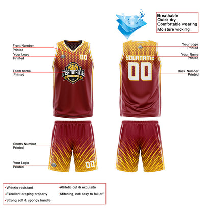 Benutzerdefinierte Crimson Gelb Reversible Basketball Jersey Personalisierte Print Name Nummer Logo