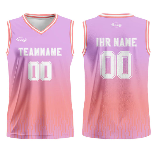 Benutzerdefinierter Lila Rosa Weiß Farbverlauf Basketball Jersey Uniform Anzug gedruckt Ihr Logo Name Nummer