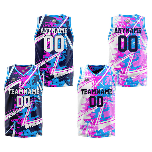 Benutzerdefinierte Reversible Basketball Jersey Personalisierte Print Name Nummer Logo Rosa&Blau