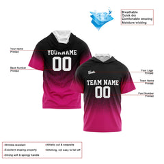 Benutzerdefinierte Schwarz Rosa Kurzarm-Kapuzenpullover für Männer Frauen Hemden mit Kapuzen gedruckt Name Logo