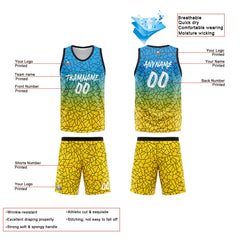 Benutzerdefinierte Reversible Basketball Jersey Personalisierte Print Name Nummer Logo Flaw- Hellblau&Gelb