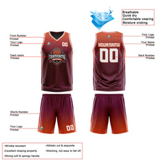 Benutzerdefinierte Burgund Orange Weiß Reversible Basketball Jersey Personalisierte Print Name Nummer Logo