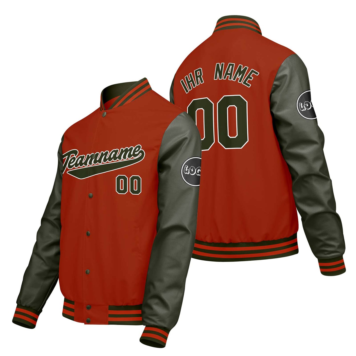 Maßgeschneiderte Orange Grün Letterman Varsity Jacket Individuelle Stickerei Druck nach Ihrem Wunsch