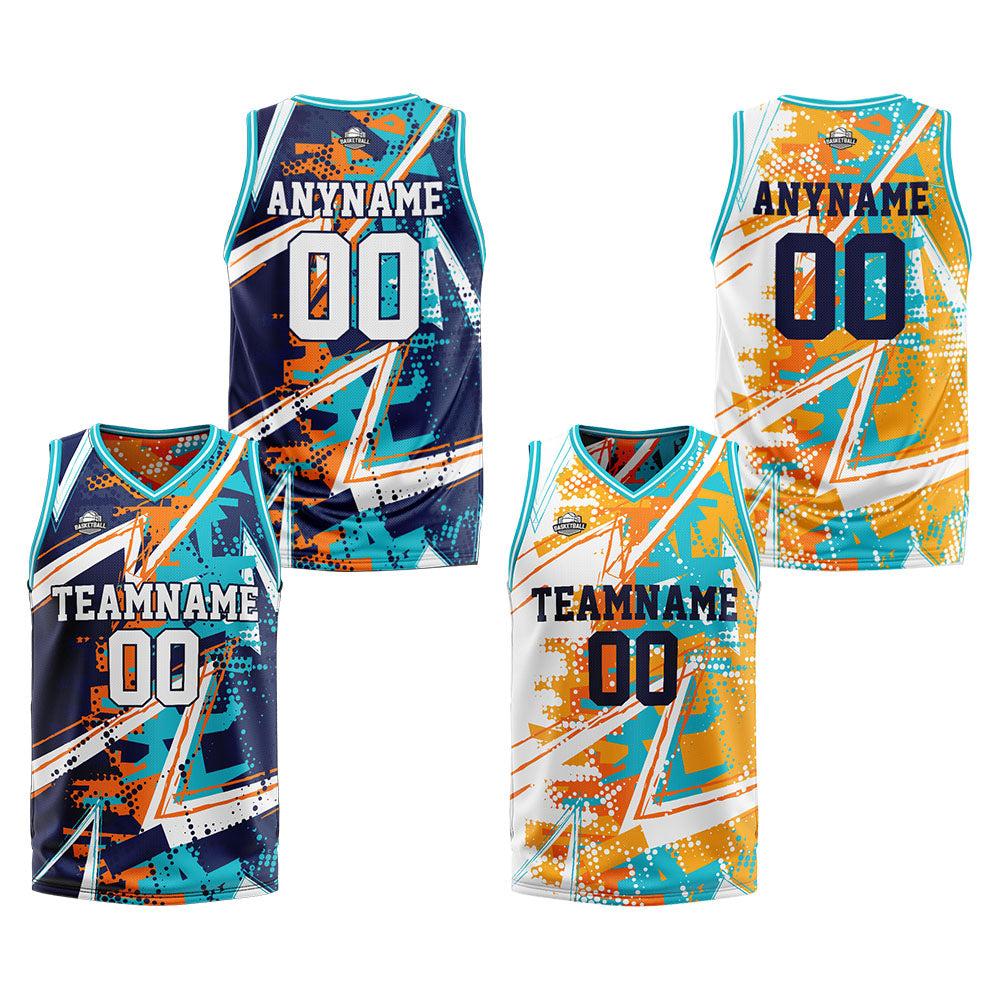 Benutzerdefinierte Reversible Basketball Jersey Personalisierte Print Name Nummer Logo Orange&Aqua