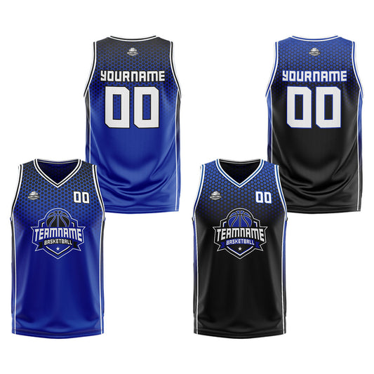 Benutzerdefinierte Blau Schwarz Weiß Reversible Basketball Jersey Personalisierte Print Name Nummer Logo