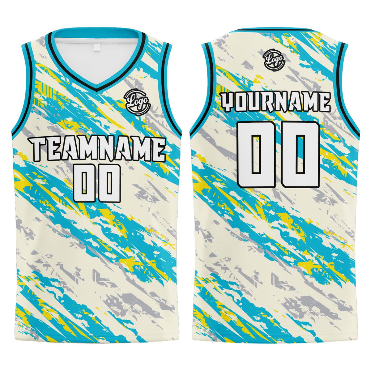 Benutzerdefinierter Creme Hellblau Basketball Jersey Uniform Anzug gedruckt Ihr Logo Name Nummer