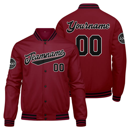 Benutzerdefinierte Verlauf Varsity-Jacke. Letterman-Jacke Karminrot Schwarz