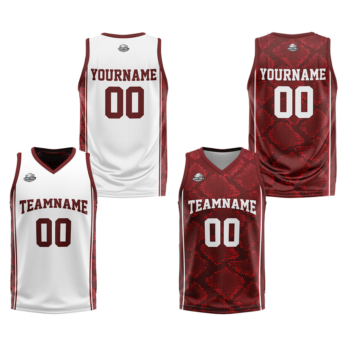 Benutzerdefinierte Weiß Dunkelrot Reversible Basketball Jersey Personalisierte Print Name Nummer Logo