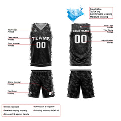 Benutzerdefinierte Schwarz Grau Reversible Basketball Jersey Personalisierte Print Name Nummer Logo