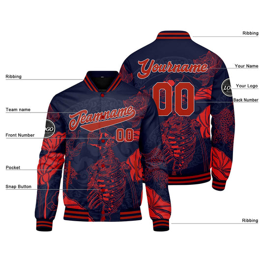 Benutzerdefinierte Rot Varsity-Jacke. Letterman-Jacke für Männer, Frauen und Jugendliche