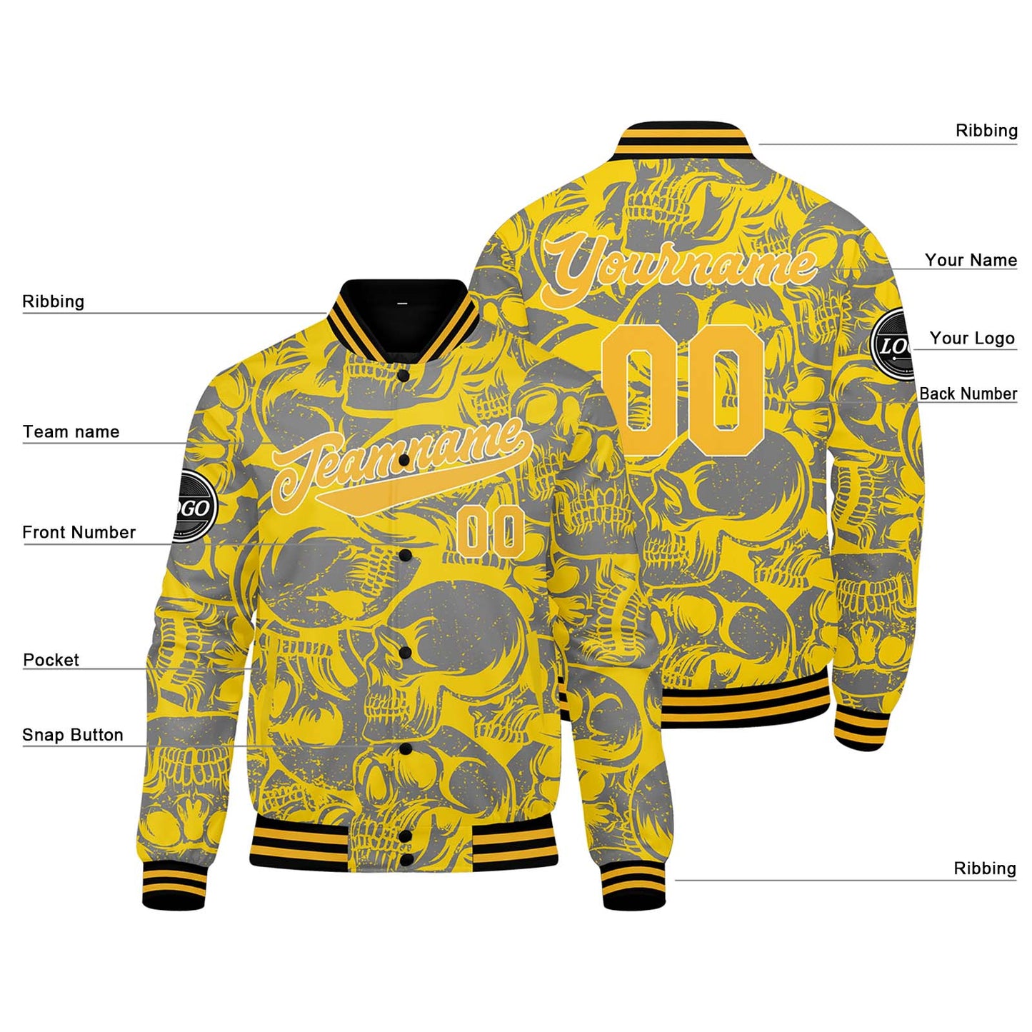 Benutzerdefinierte Gelb Grau Varsity-Jacke. Letterman-Jacke für Männer, Frauen und Jugendliche