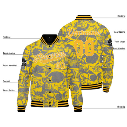 Benutzerdefinierte Gelb Grau Varsity-Jacke. Letterman-Jacke für Männer, Frauen und Jugendliche