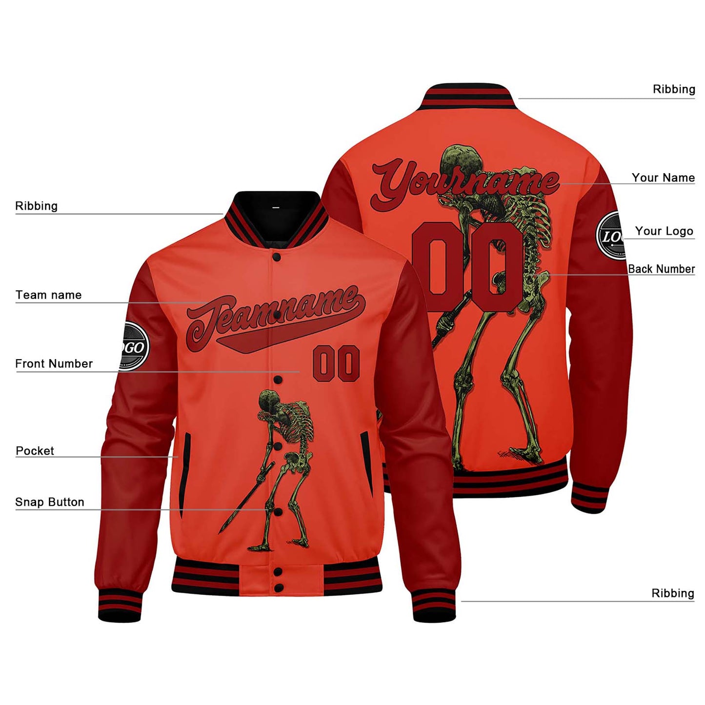 Benutzerdefinierte Rot Varsity-Jacke. Letterman-Jacke für Männer, Frauen und Jugendliche