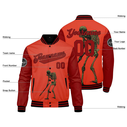Benutzerdefinierte Rot Varsity-Jacke. Letterman-Jacke für Männer, Frauen und Jugendliche