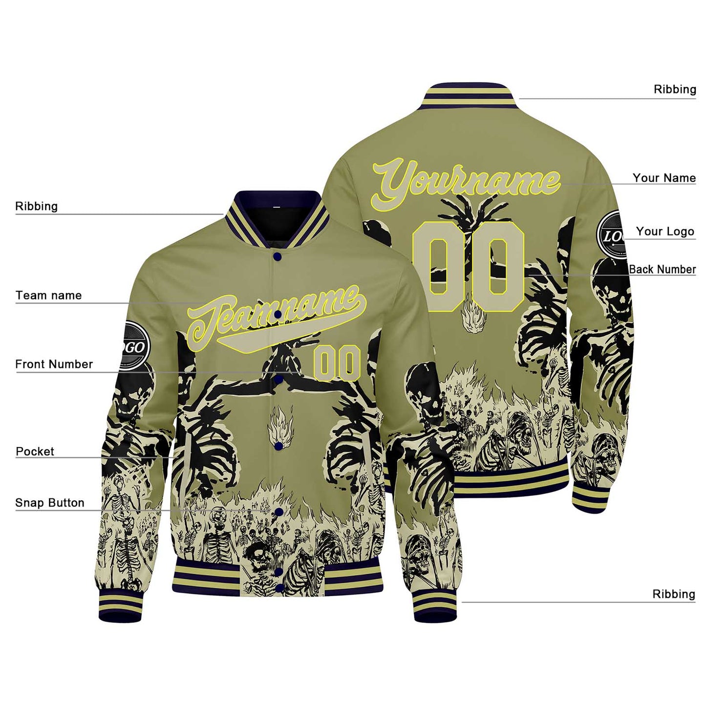 Benutzerdefinierte Olivengrün Varsity-Jacke. Letterman-Jacke für Männer, Frauen und Jugendliche