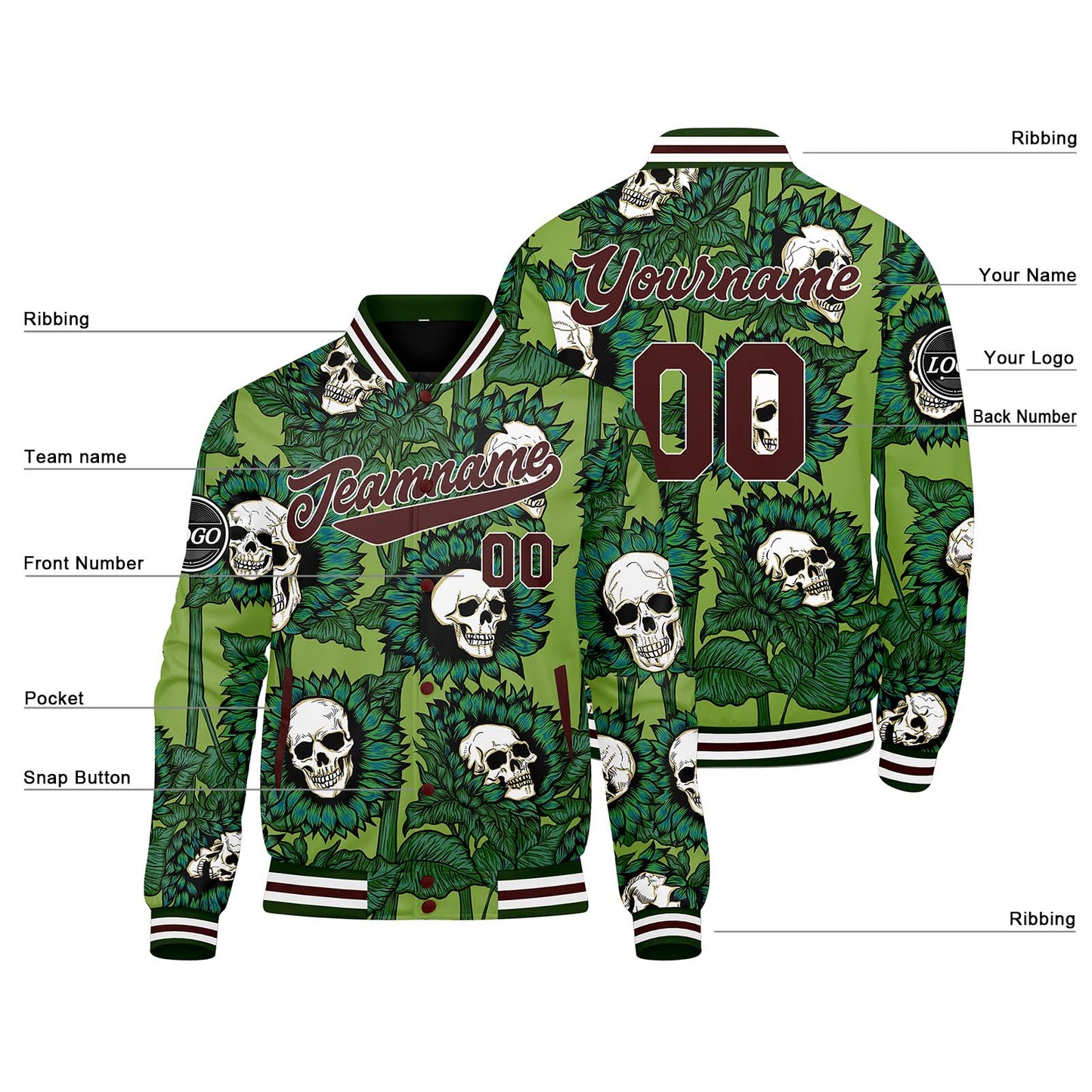 Benutzerdefinierte Grün Varsity-Jacke. Letterman-Jacke für Männer, Frauen und Jugendliche