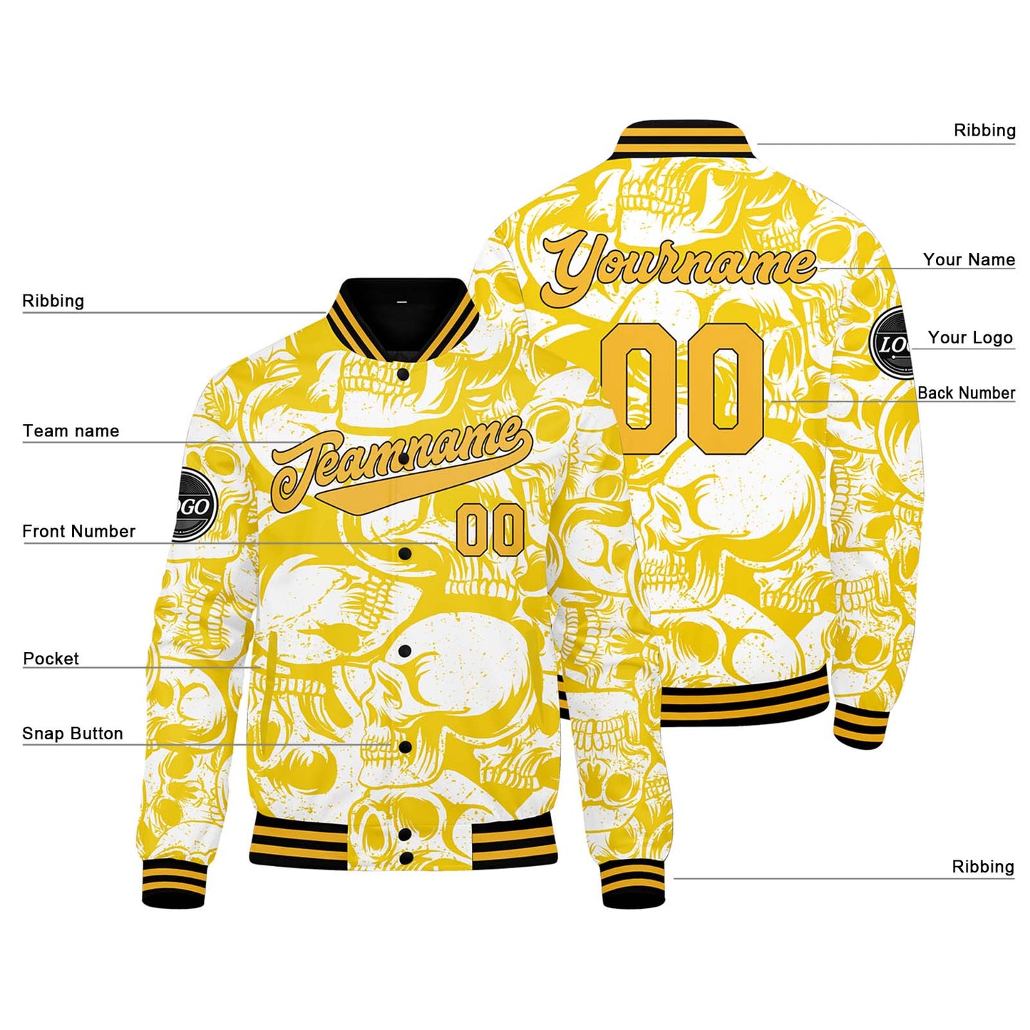Benutzerdefinierte Gelb Varsity-Jacke. Letterman-Jacke für Männer, Frauen und Jugendliche