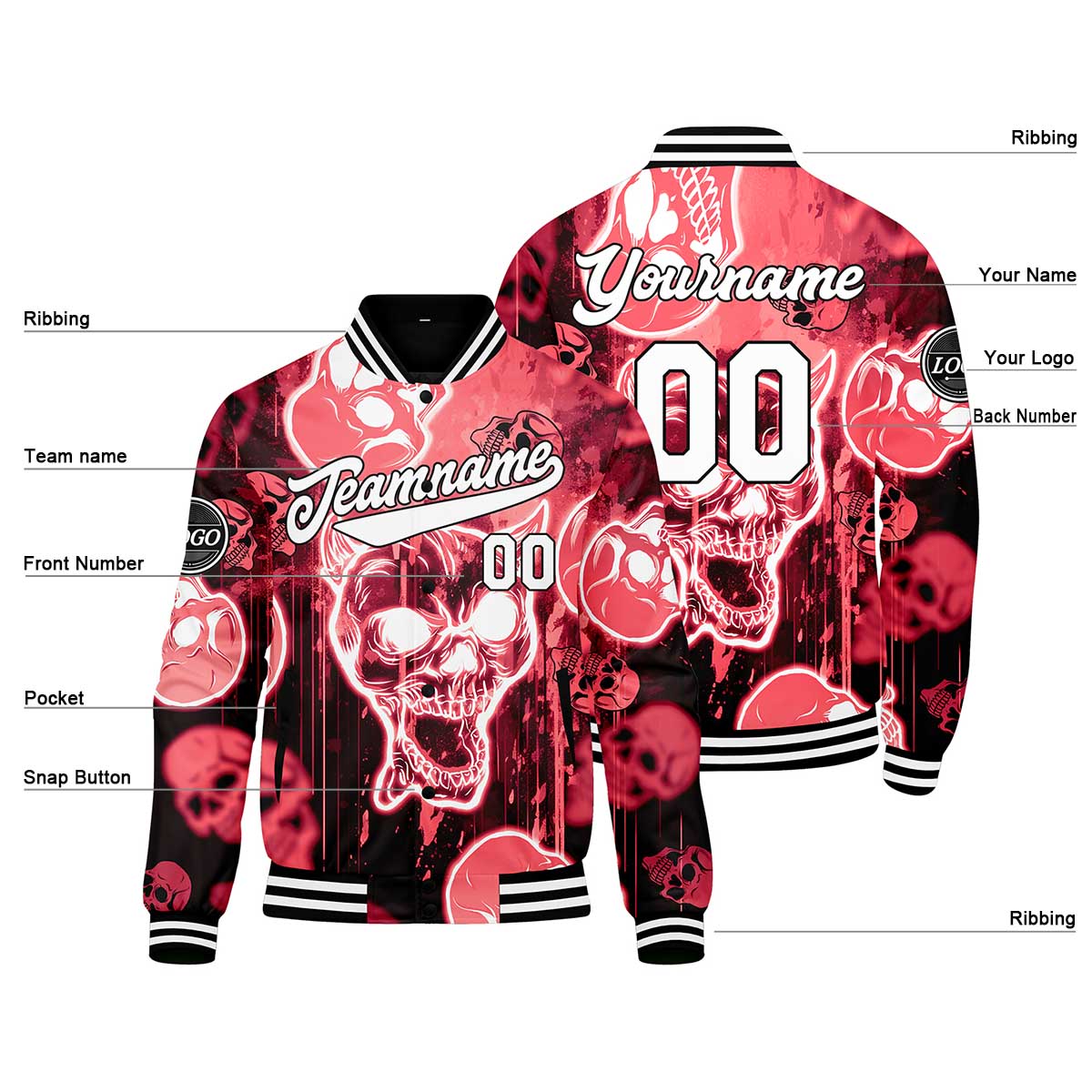 Benutzerdefinierte Rot Varsity-Jacke. Letterman-Jacke für Männer, Frauen und Jugendliche