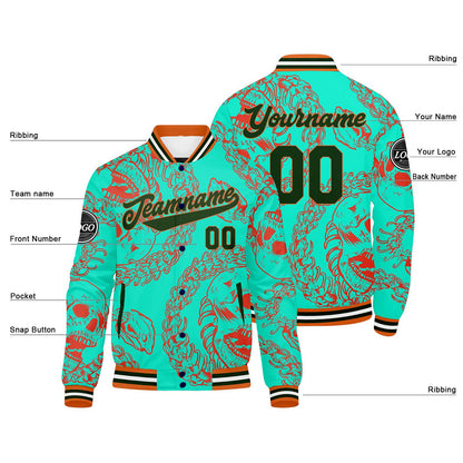 Benutzerdefinierte Grün Orange Varsity-Jacke. Letterman-Jacke für Männer, Frauen und Jugendliche
