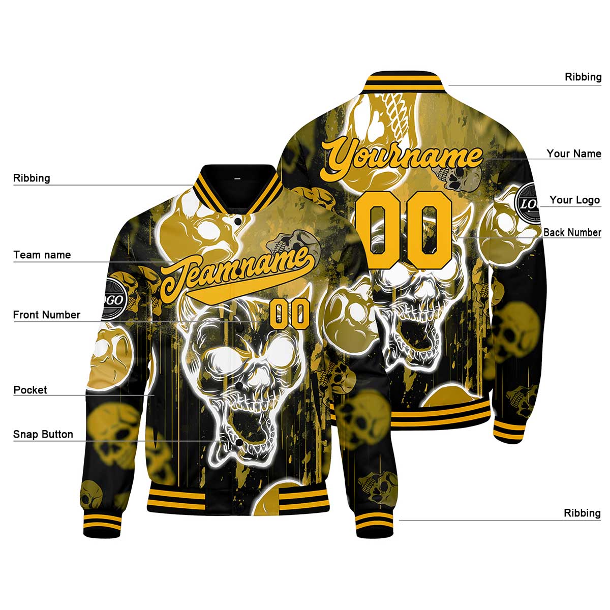 Benutzerdefinierte Gelb Varsity-Jacke. Letterman-Jacke für Männer, Frauen und Jugendliche