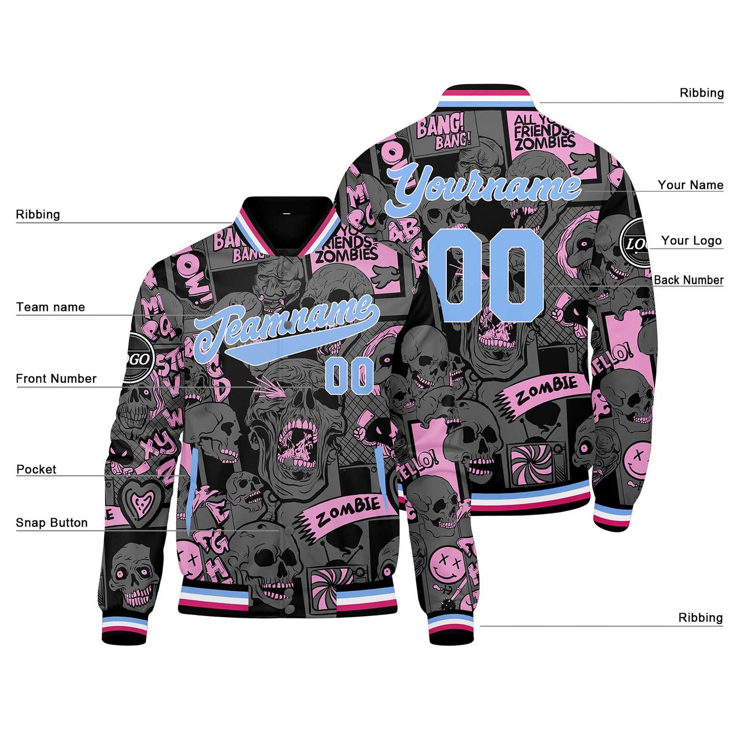 Benutzerdefinierte Pulver Blau Varsity-Jacke. Letterman-Jacke für Männer, Frauen und Jugendliche