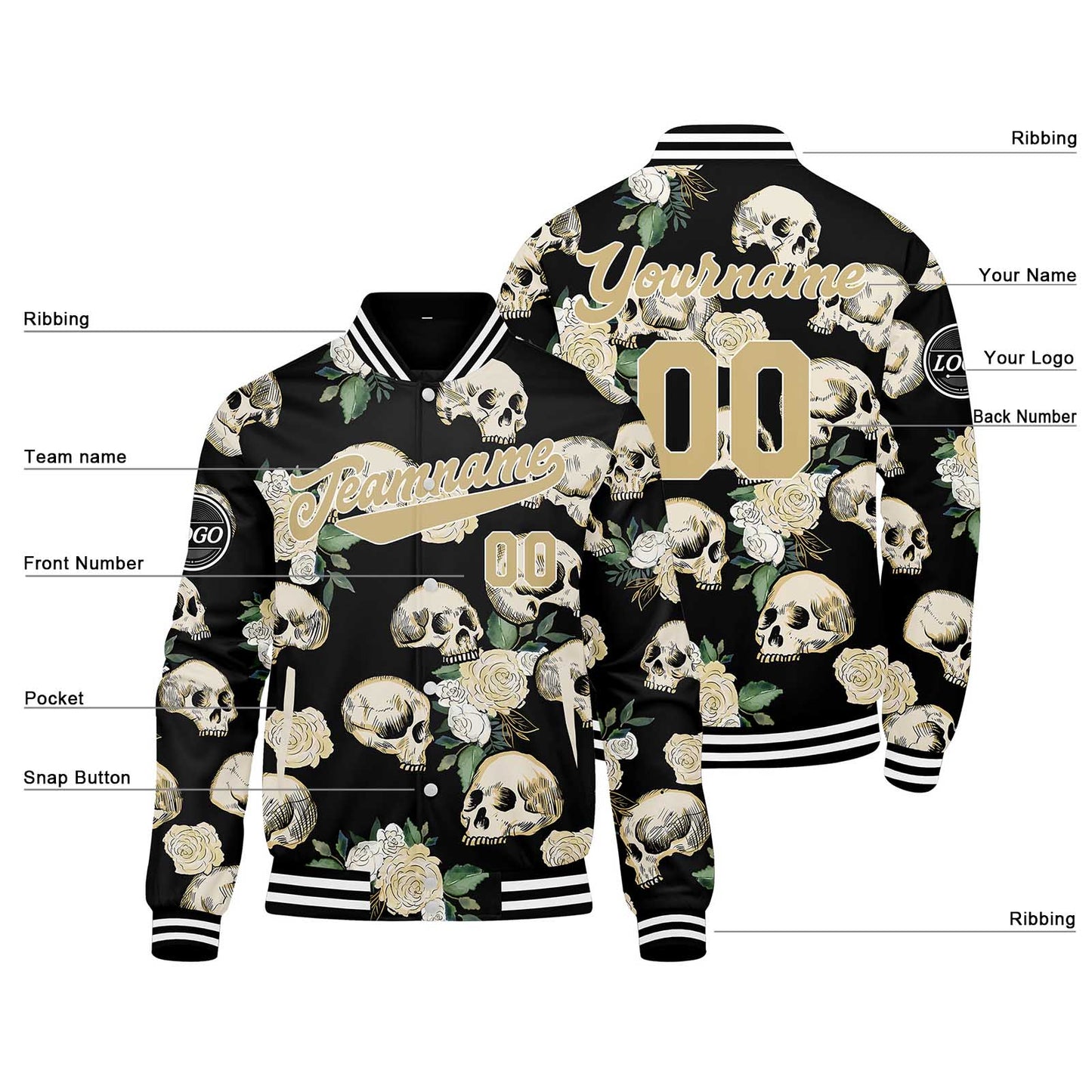 Benutzerdefinierte Weiße Rose Varsity-Jacke. Letterman-Jacke für Männer, Frauen und Jugendliche