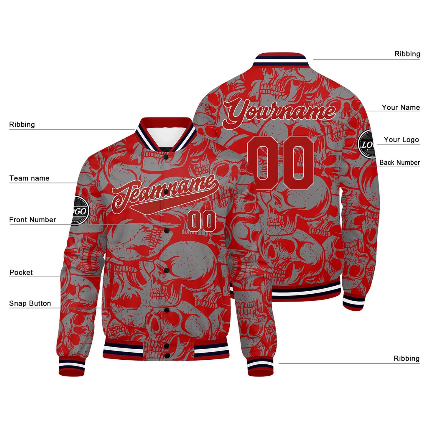 Benutzerdefinierte Rot Grau Varsity-Jacke. Letterman-Jacke für Männer, Frauen und Jugendliche