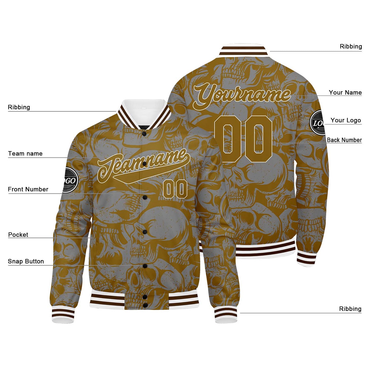 Benutzerdefinierte Braun Grau Varsity-Jacke. Letterman-Jacke für Männer, Frauen und Jugendliche