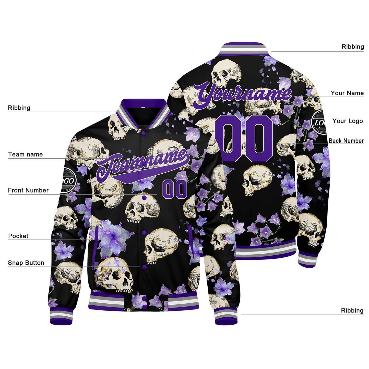 Benutzerdefinierte Lilie des Tals Varsity-Jacke. Letterman-Jacke für Männer, Frauen und Jugendliche