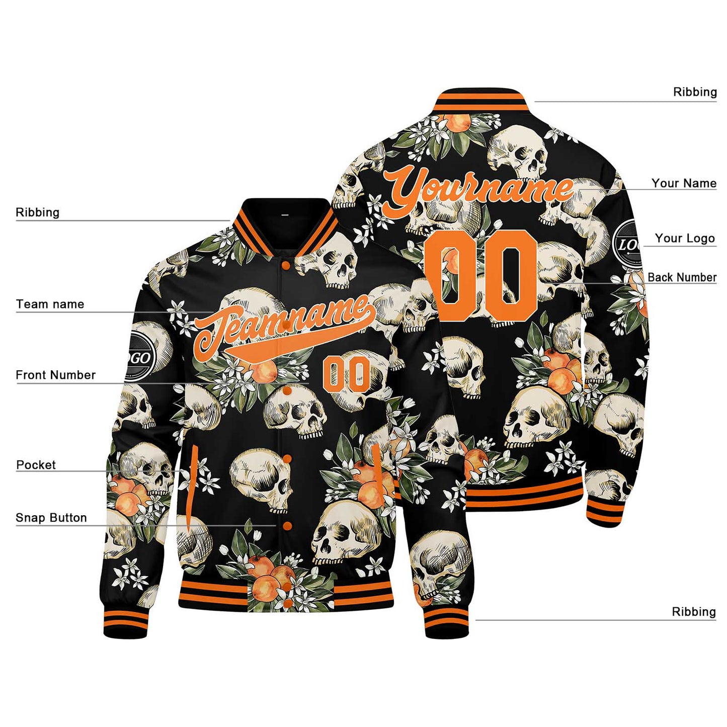 Benutzerdefinierte Aprikosenblüte Varsity-Jacke. Letterman-Jacke für Männer, Frauen und Jugendliche