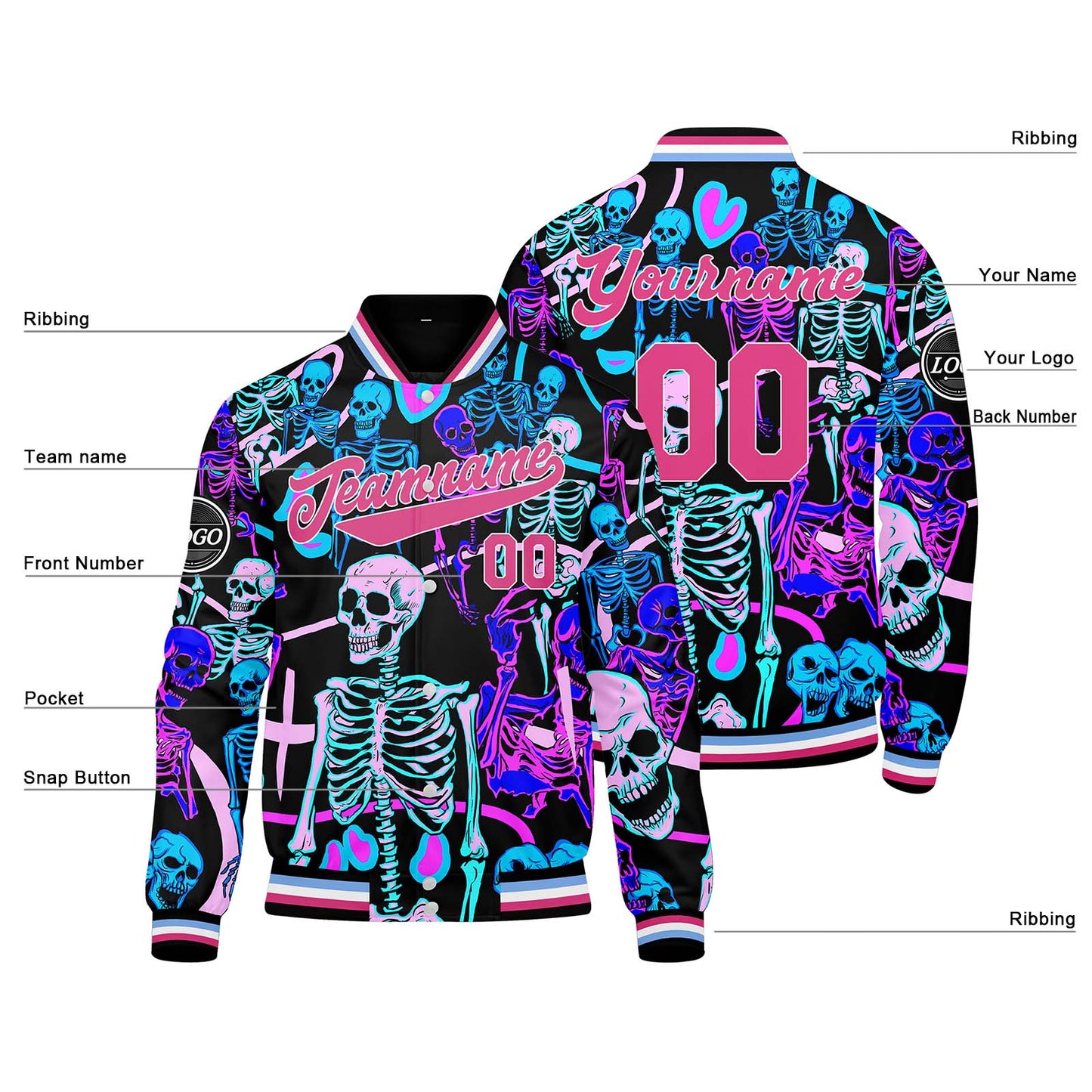 Benutzerdefinierte Rosa Varsity-Jacke. Letterman-Jacke für Männer, Frauen und Jugendliche