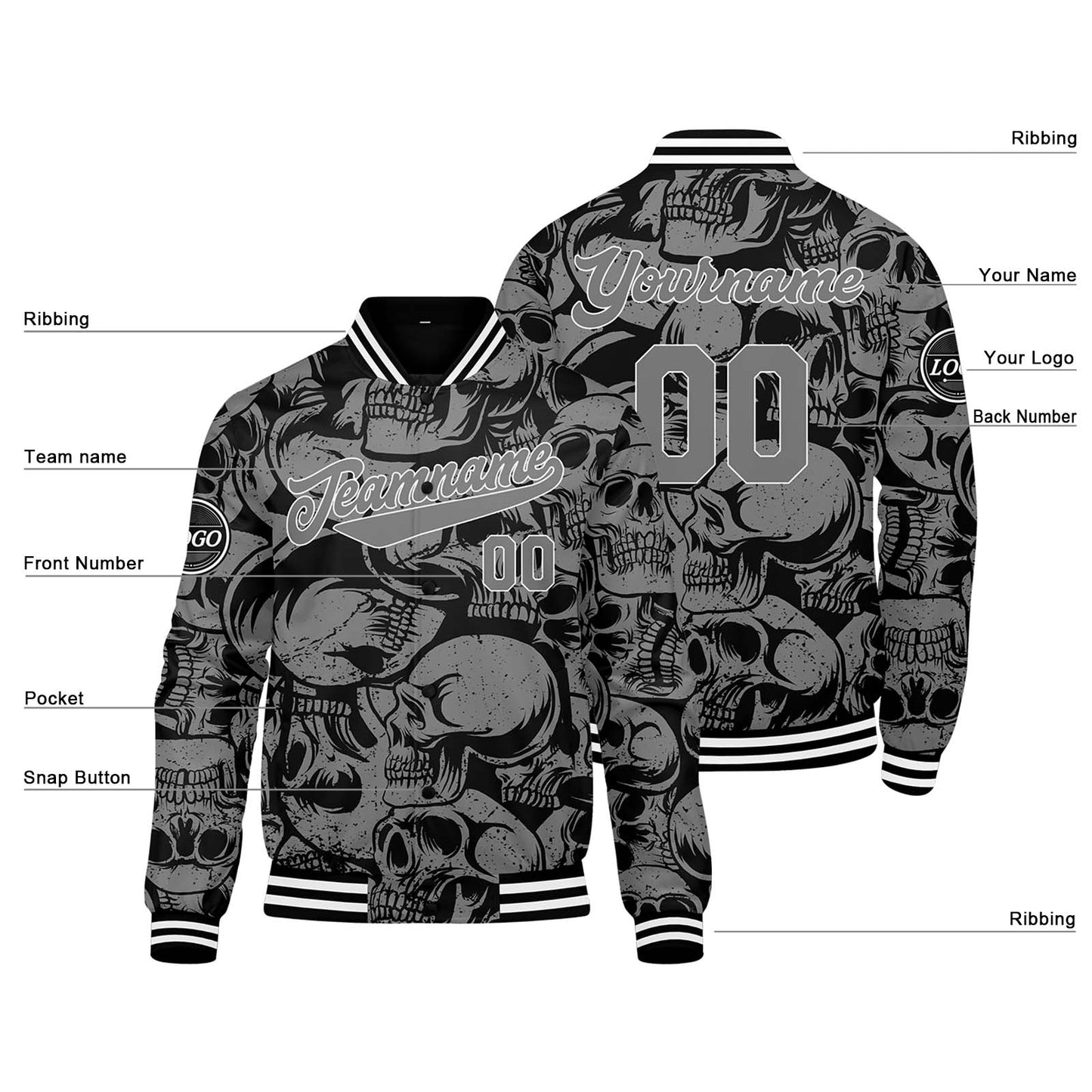 Benutzerdefinierte Schwarz Grau Varsity-Jacke. Letterman-Jacke für Männer, Frauen und Jugendliche