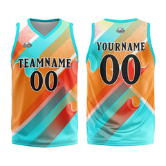 Benutzerdefinierter Basketball Jersey Uniform Anzug gedruckt Ihr Logo Name Nummer Aqua&Orange