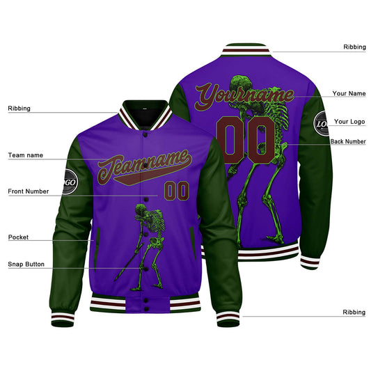 Benutzerdefinierte Lila Varsity-Jacke. Letterman-Jacke für Männer, Frauen und Jugendliche