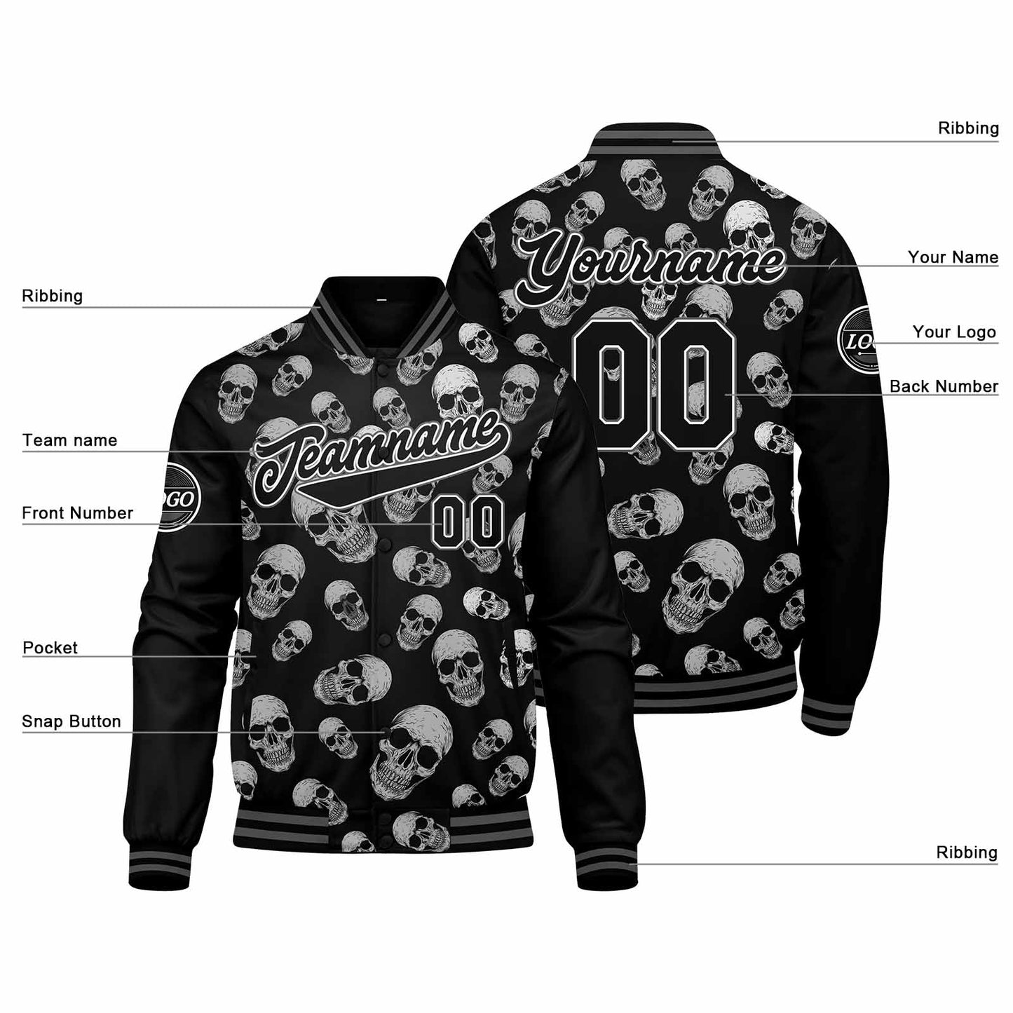 Benutzerdefinierte Verlauf Varsity-Jacke. Letterman-Jacke Grau
