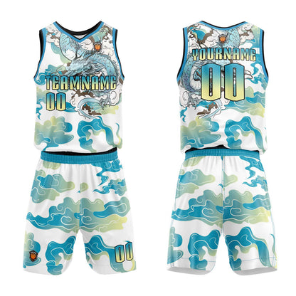 Benutzerdefinierter Blau Gelb Basketball Jersey Uniform Anzug gedruckt Ihr Logo Name Nummer