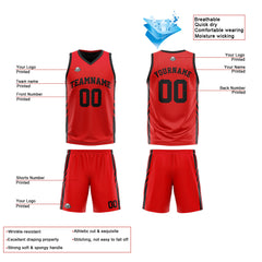 Benutzerdefinierte Reversible Basketball Jersey Personalisierte Print Name Nummer Logo Rot-Schwarz