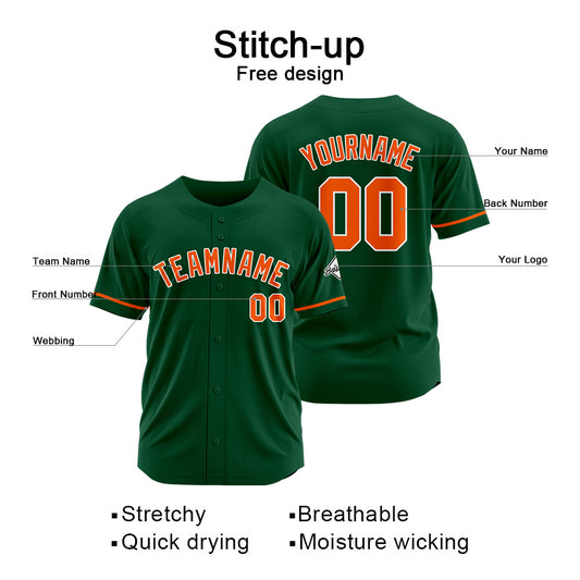 Benutzerdefinierte Authentisch Baseball-Trikot Dunkelgrün-Orange