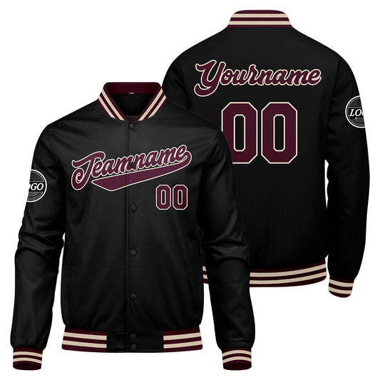 Benutzerdefinierte Verlauf Varsity-Jacke. Letterman-Jacke Marronmaroon Schwarz