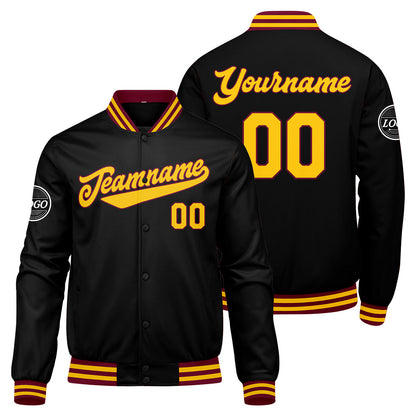 Benutzerdefinierte Verlauf Varsity-Jacke. Letterman-Jacke Karminrot Schwarz Gelb