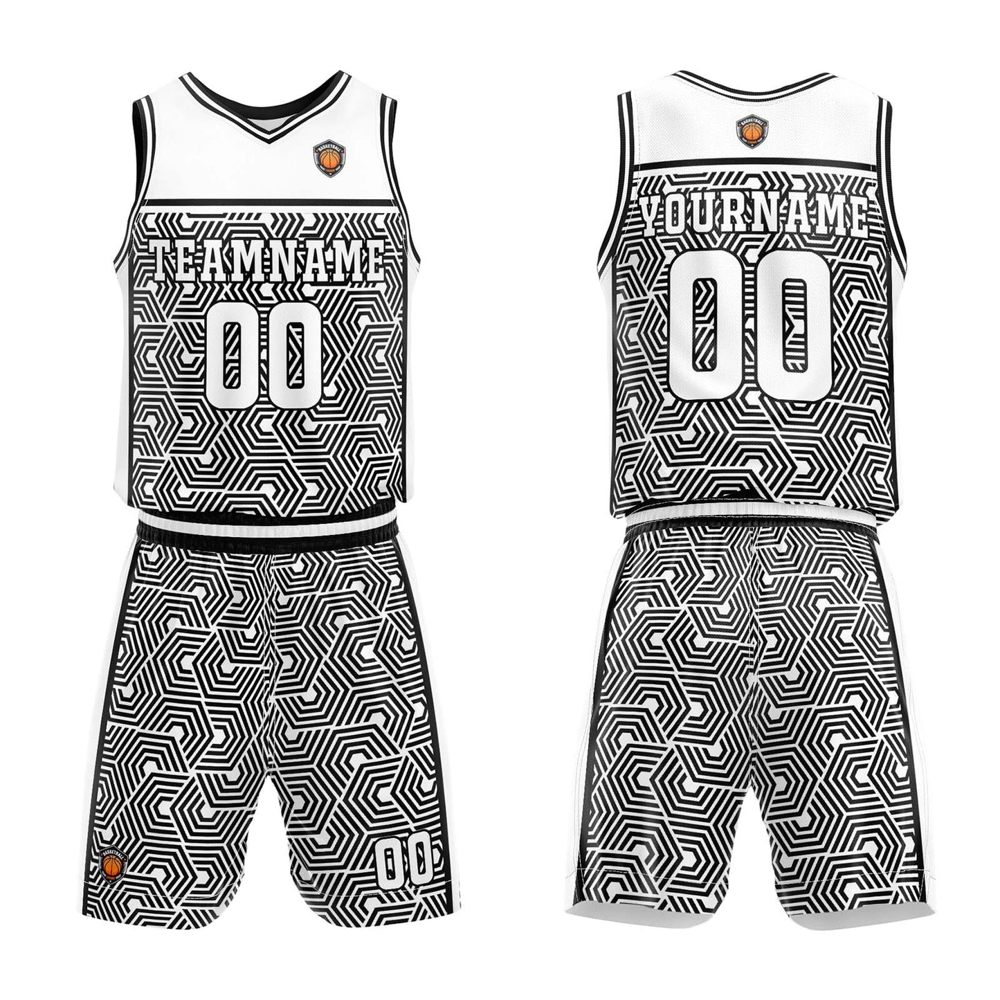 Benutzerdefinierter Weiß Schwarz Basketball Jersey Uniform Anzug gedruckt Ihr Logo Name Nummer