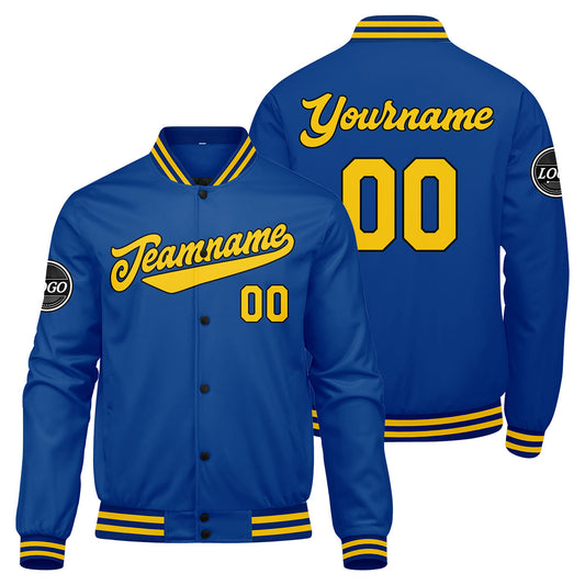 Benutzerdefinierte Verlauf Varsity-Jacke. Letterman-Jacke Royal Gelb