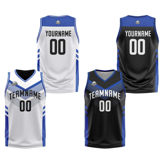 Benutzerdefinierte Weiß Blau Reversible Basketball Jersey Personalisierte Print Name Nummer Logo